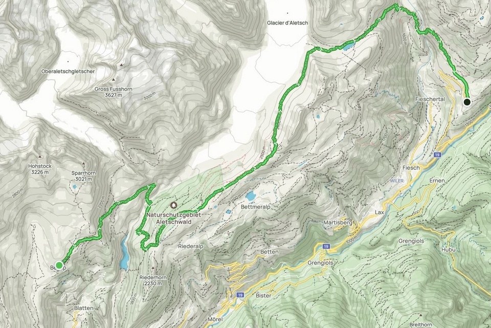 carte de l'aletsch panoramaweg